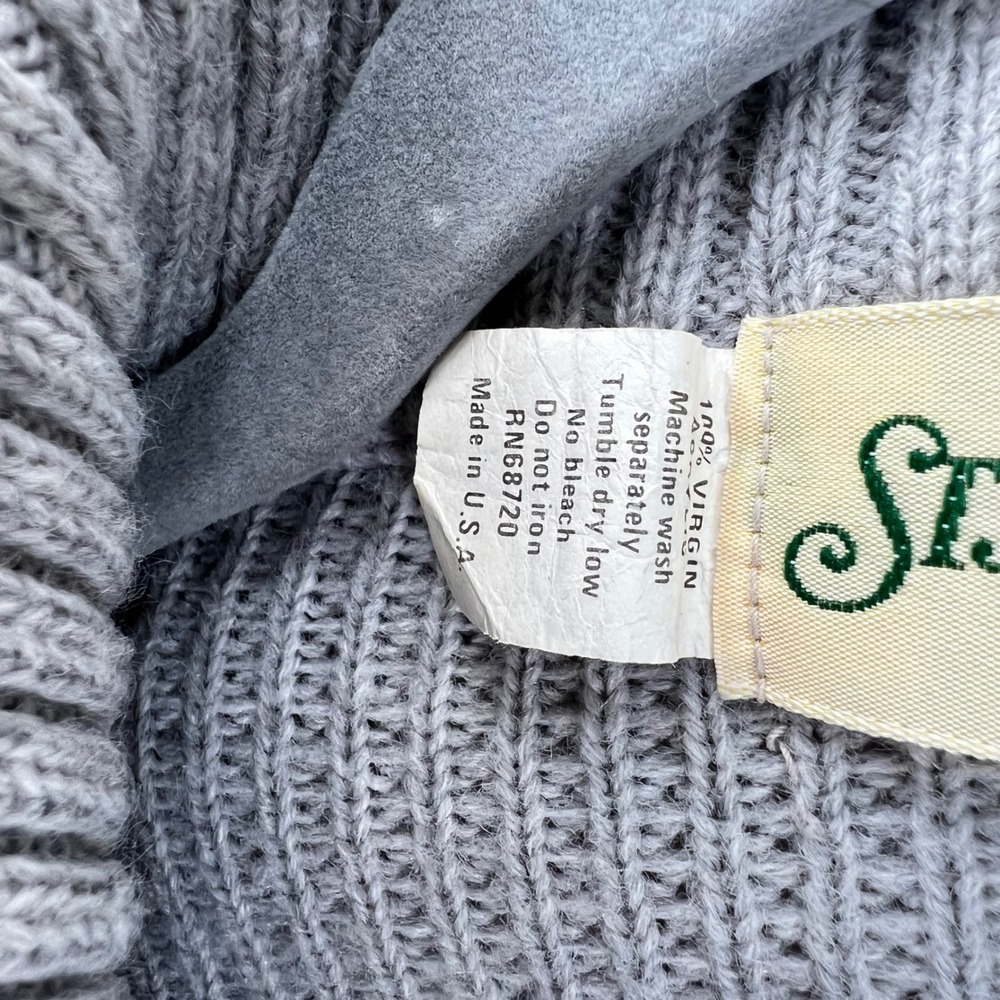 VTG USA St John's Bay Grandpa Cardigan Sweater Full Zip‎ Aztec Retro Gray Chunky - Picture 3 of 6